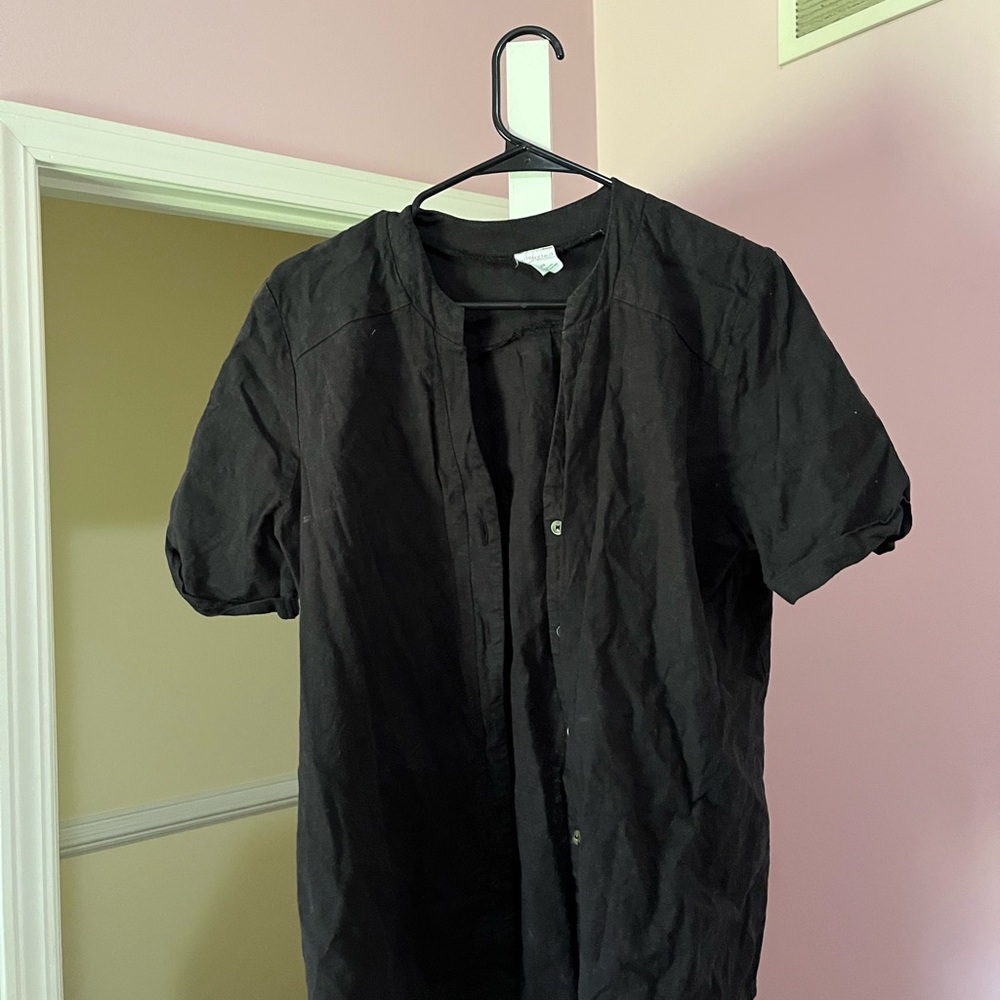 Black Button Down Shirt with Puff Sleeves